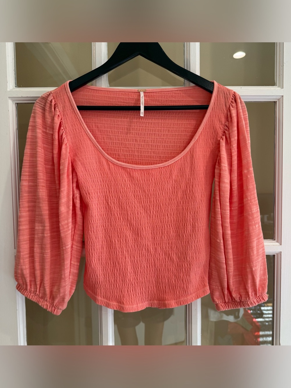 Free People Day Lily Puff Sleeve Blouse Tee Top Size XS Coral